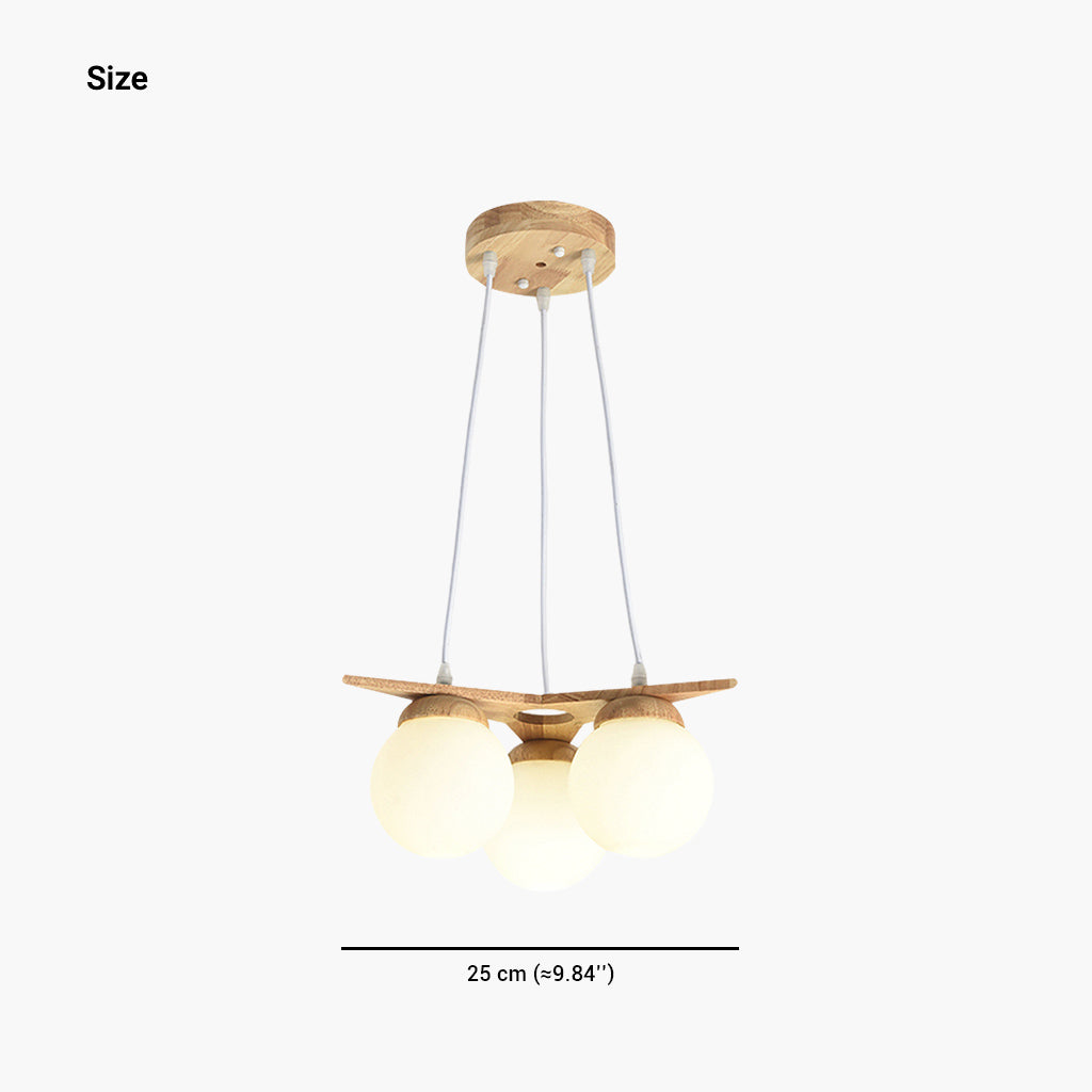 Chandelier Hanging Ceiling Light Wood Glass Globe Balloon, Cream White