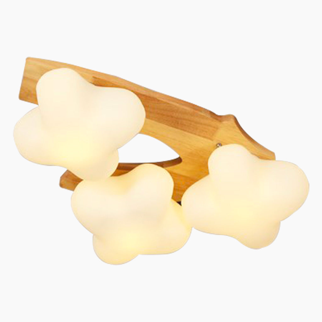 Flush Mount Ceiling Light Cream Wooden Glass Blossom