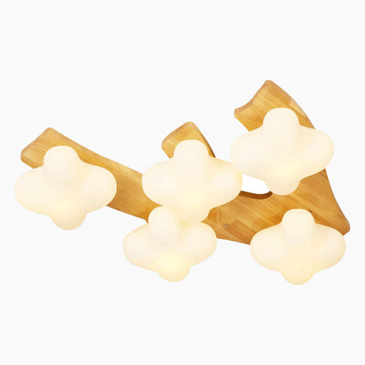 Flush Mount Ceiling Light Cream Wooden Glass Blossom
