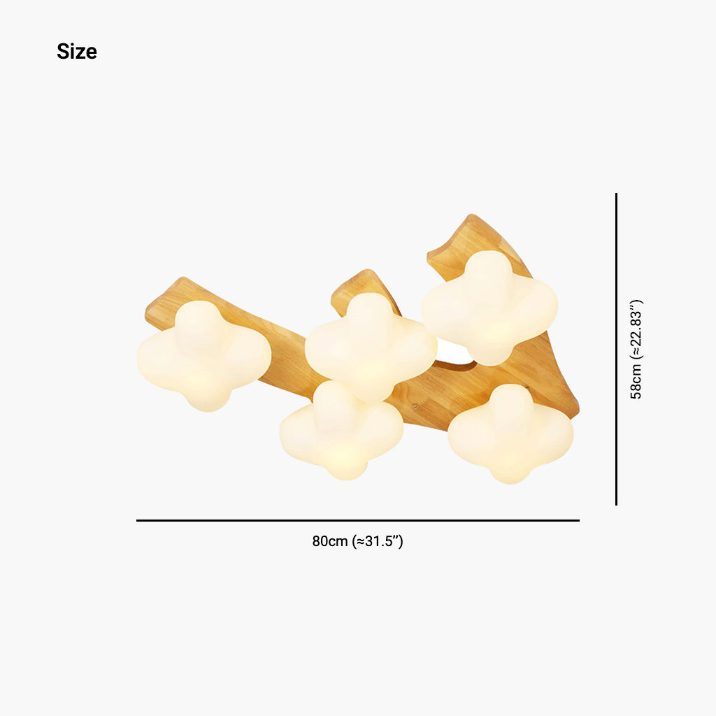 Flush Mount Ceiling Light Cream Wooden Glass Blossom