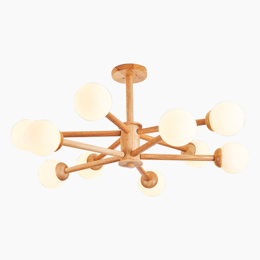 Sputnik Chandelier Ceiling Light Creative Sphere, Wood & Glass