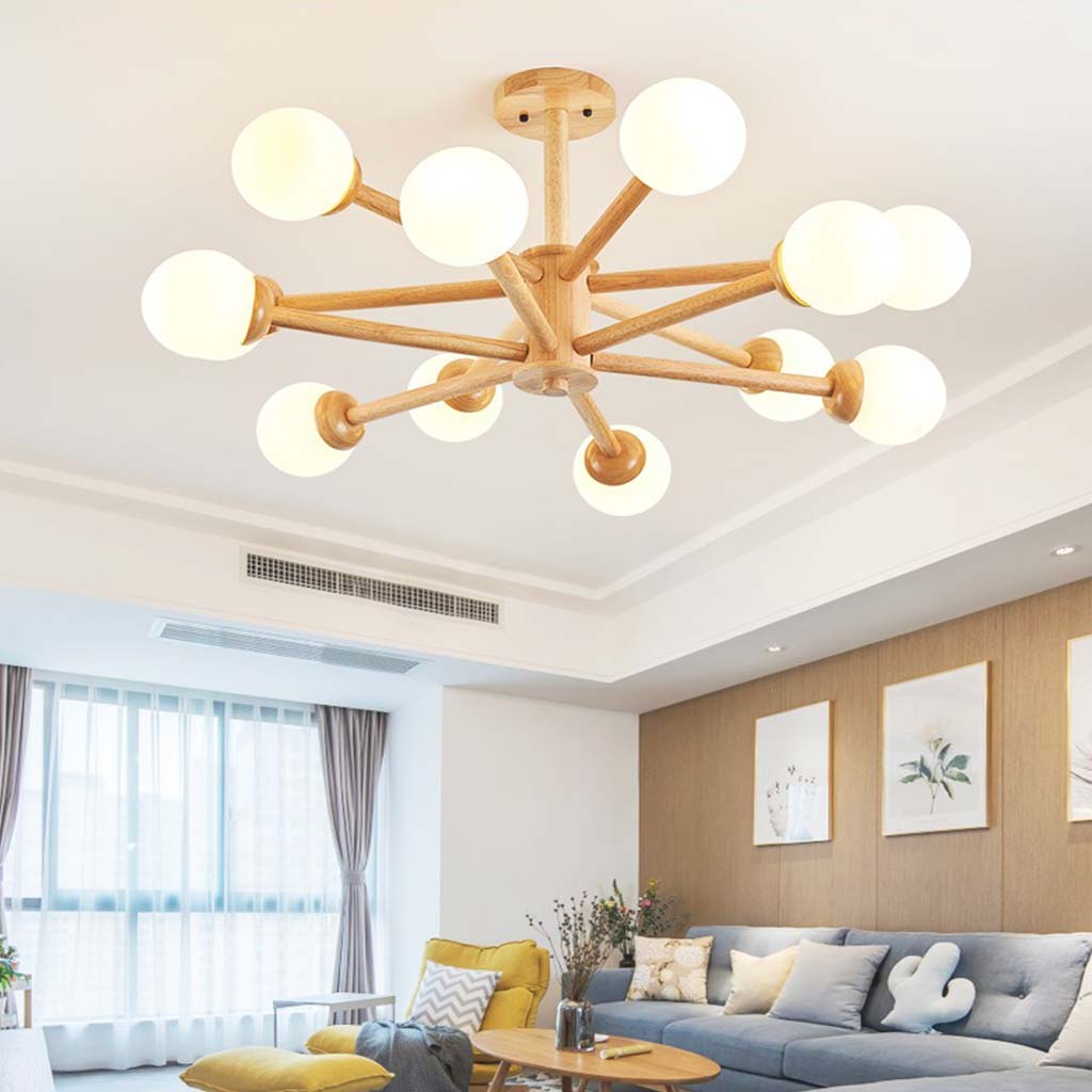 Sputnik Chandelier Ceiling Light Creative Sphere, Wood & Glass