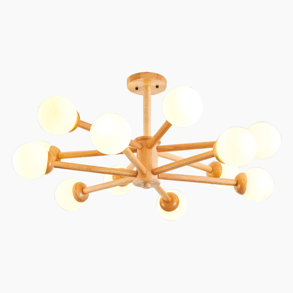 Sputnik Chandelier Ceiling Light Creative Sphere, Wood & Glass