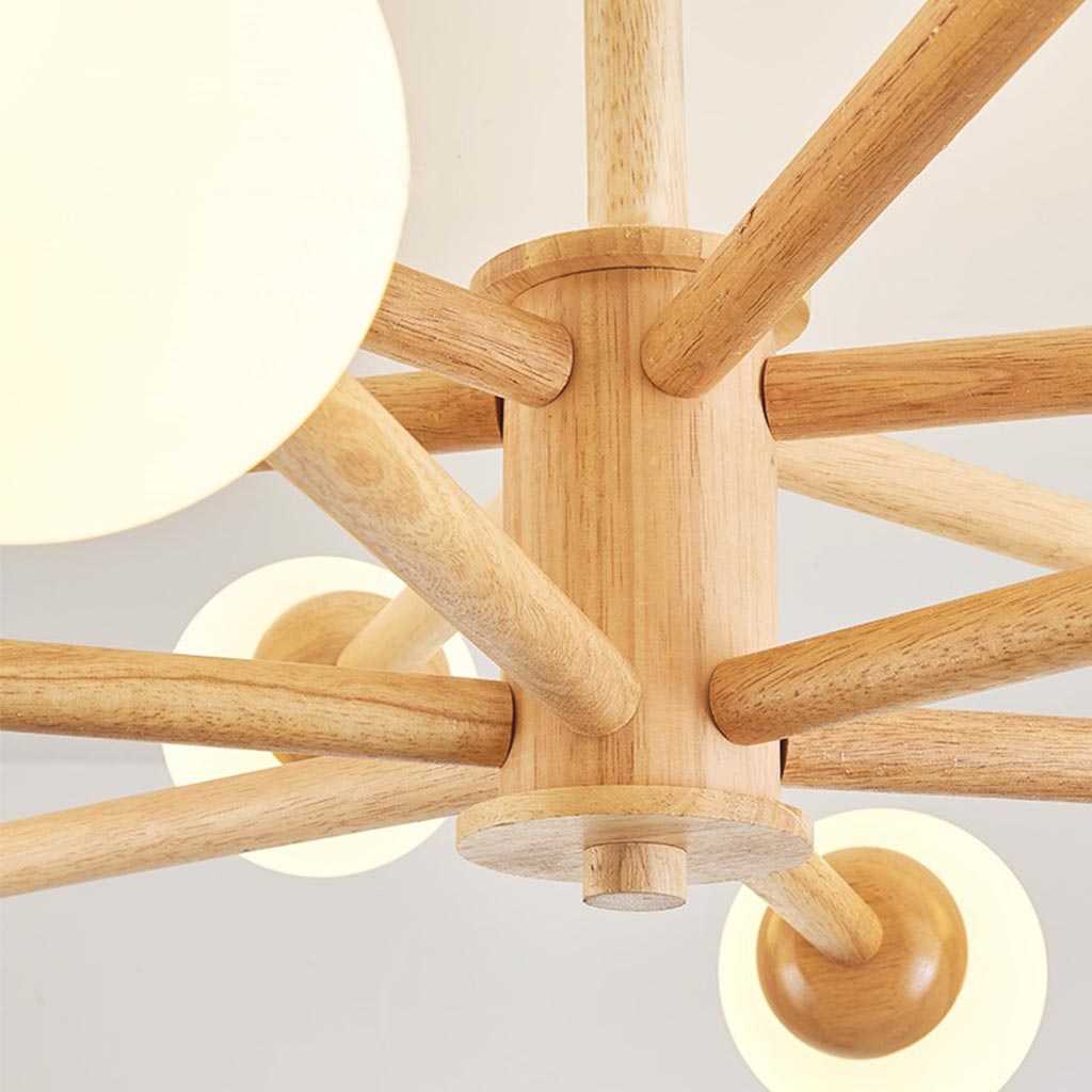 Sputnik Chandelier Ceiling Light Creative Sphere, Wood & Glass