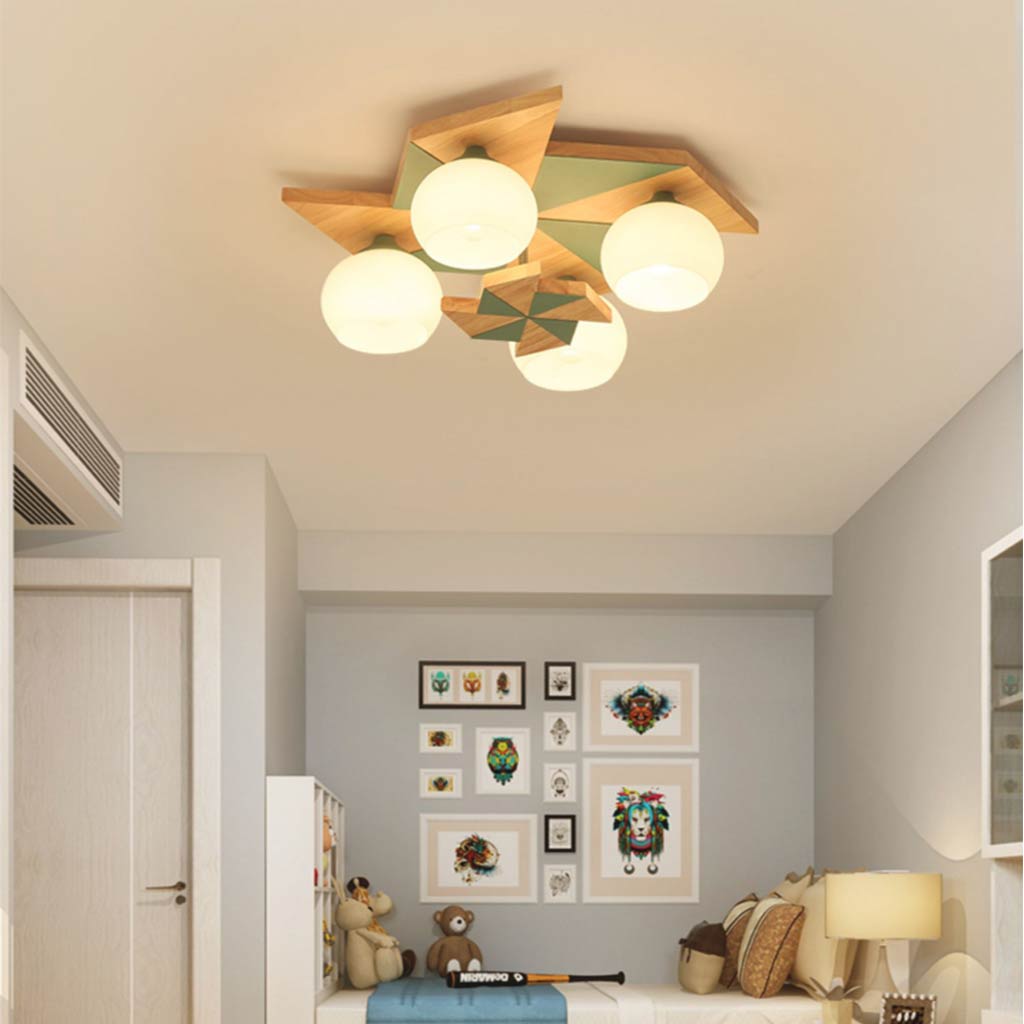 Flush Mount Ceiling Light Creative Windmill, Wood Glass