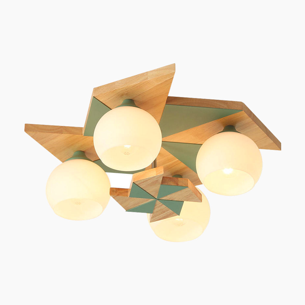 Flush Mount Ceiling Light Creative Windmill, Wood Glass