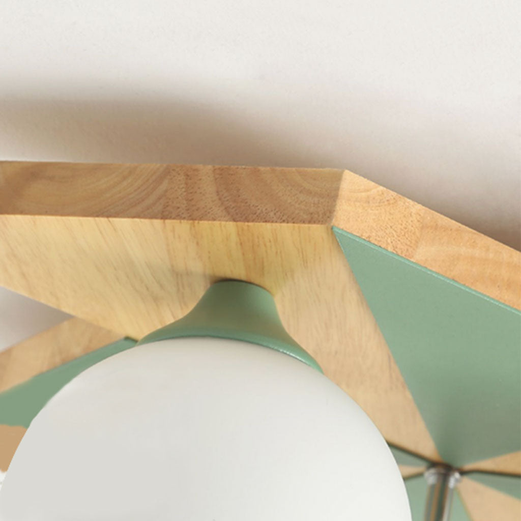 Flush Mount Ceiling Light Creative Windmill, Wood Glass