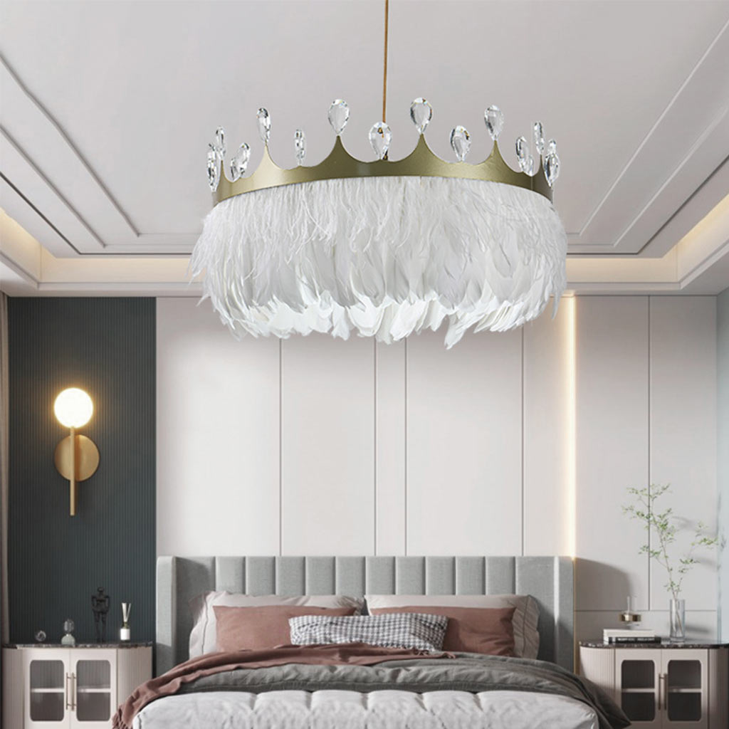 Feather Chandelier, Crystal Crown Light