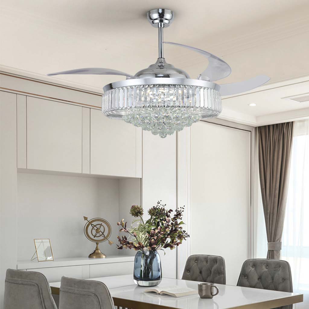 Ceiling Fan with Light Luxury Crystal 3 Blade Chrome, 42''/36"