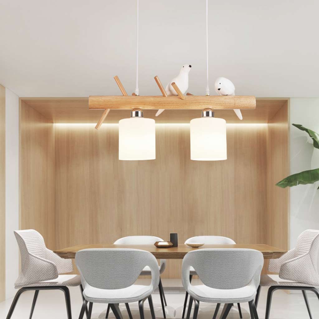 Pendant Hanging Light Cute Bird for Dining Room, Wood and Glass