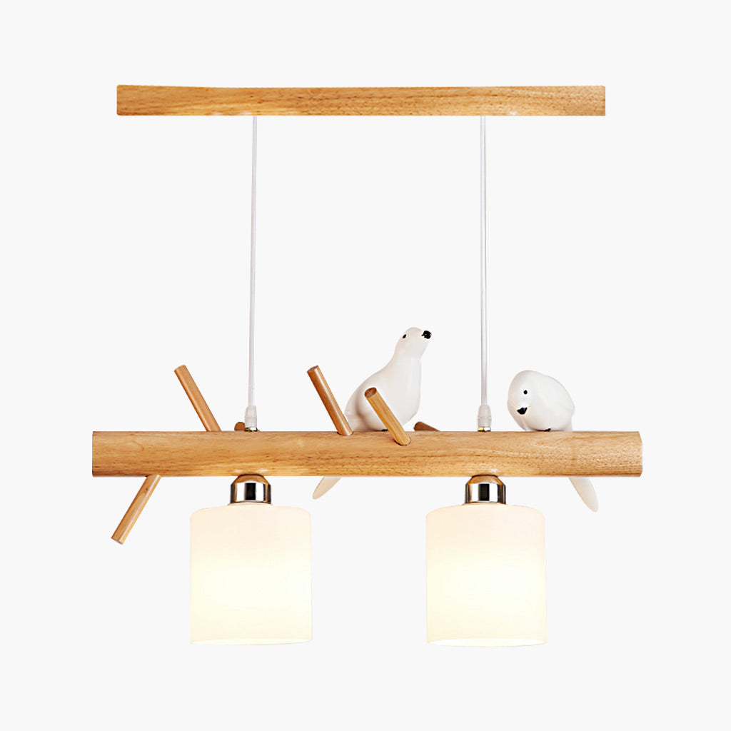 Pendant Hanging Light Cute Bird for Dining Room, Wood and Glass