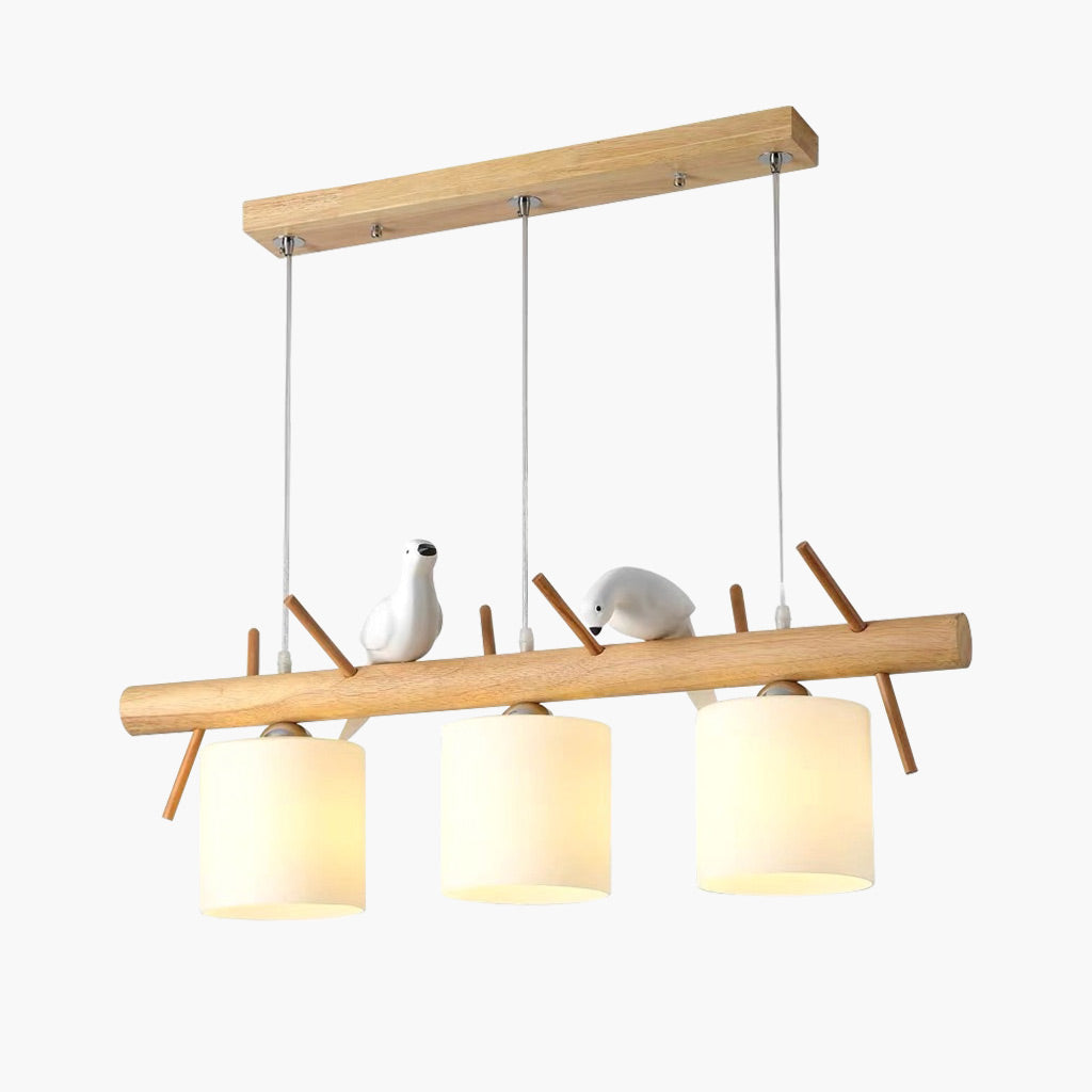 Pendant Hanging Light Cute Bird for Dining Room, Wood and Glass