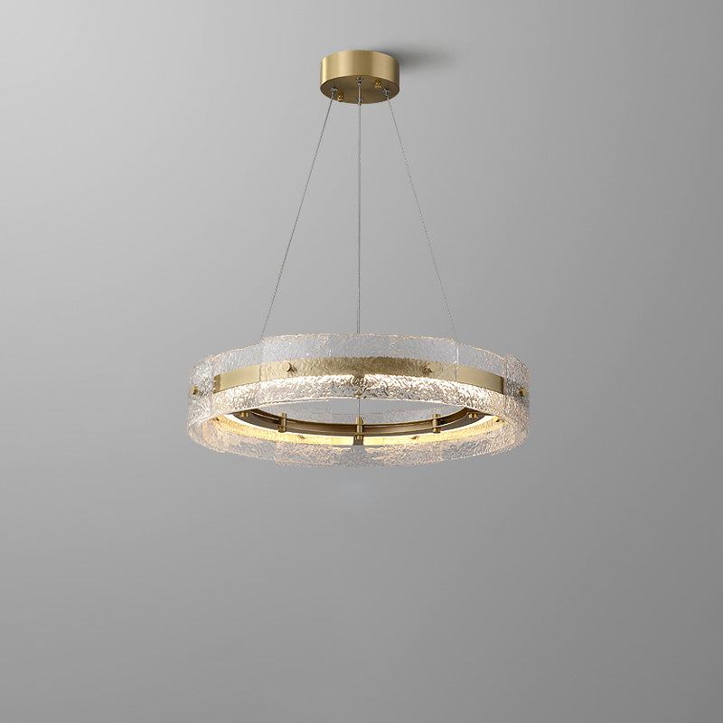 WOMO Hammered Glass Round Brass Chandelier-WM2351