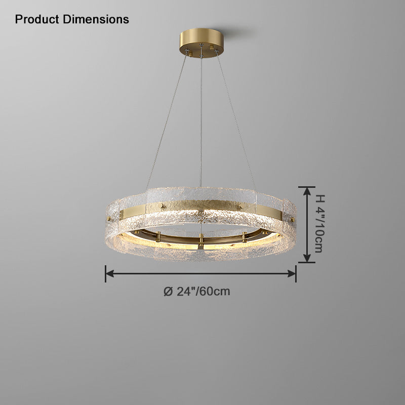 WOMO Hammered Glass Round Brass Chandelier-WM2351