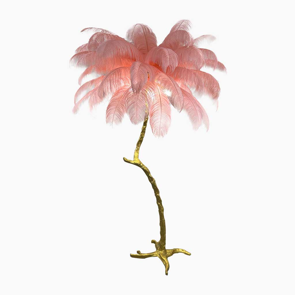 Ostrich Feather Floor Lamp Decorative Tree Shaped, Resin