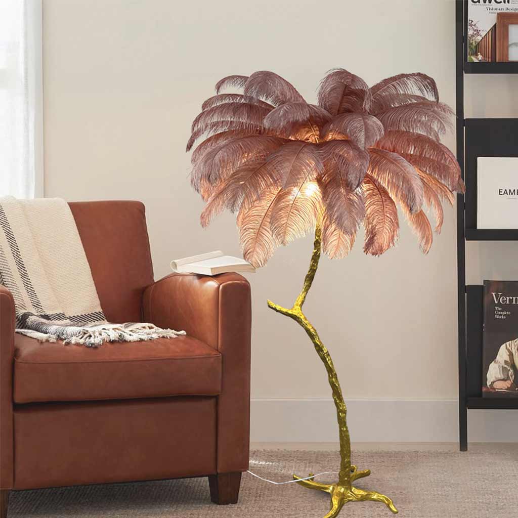 Ostrich Feather Floor Lamp Decorative Tree Shaped, Resin
