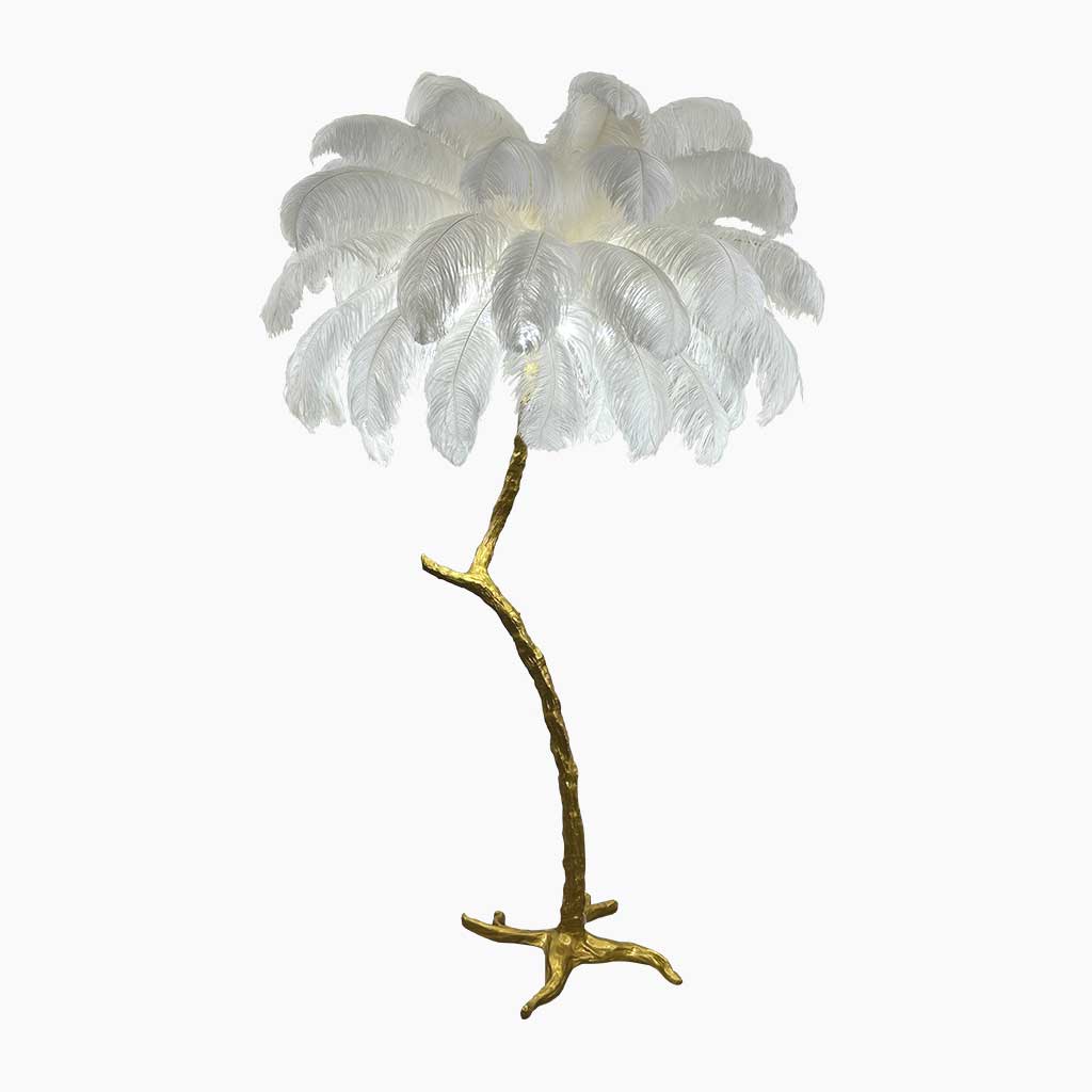 Ostrich Feather Floor Lamp Decorative Tree Shaped, Resin