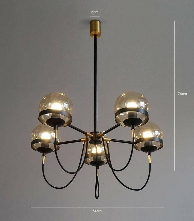 Dexter glass orb 5 head chandelier
