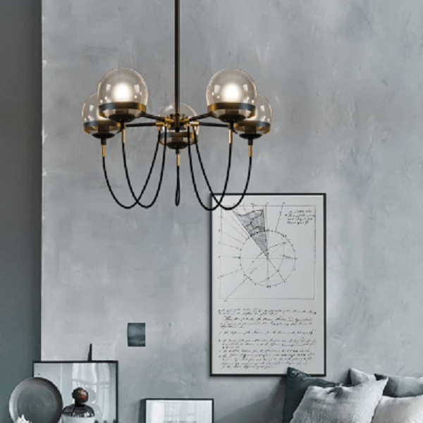 Dexter glass orb 5 head chandelier