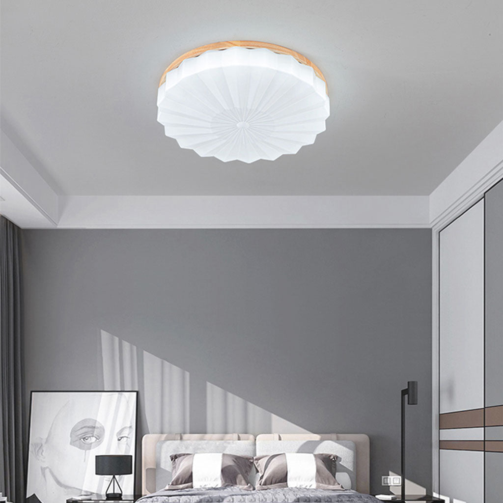 Ceiling Light Flush Mount Elegant Round Sunflower for Bedroom, Wood & Acrylic