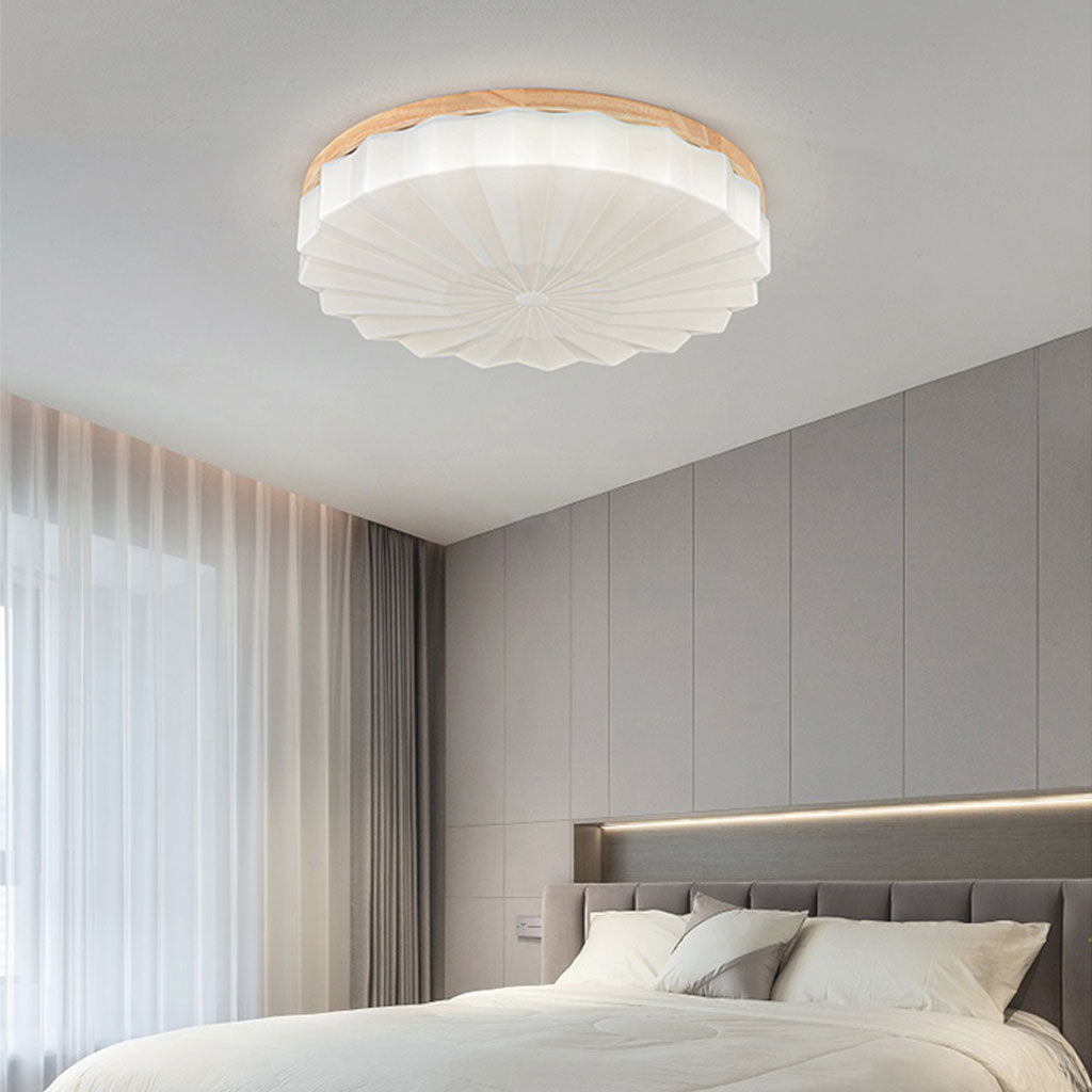 Ceiling Light Flush Mount Elegant Round Sunflower for Bedroom, Wood & Acrylic