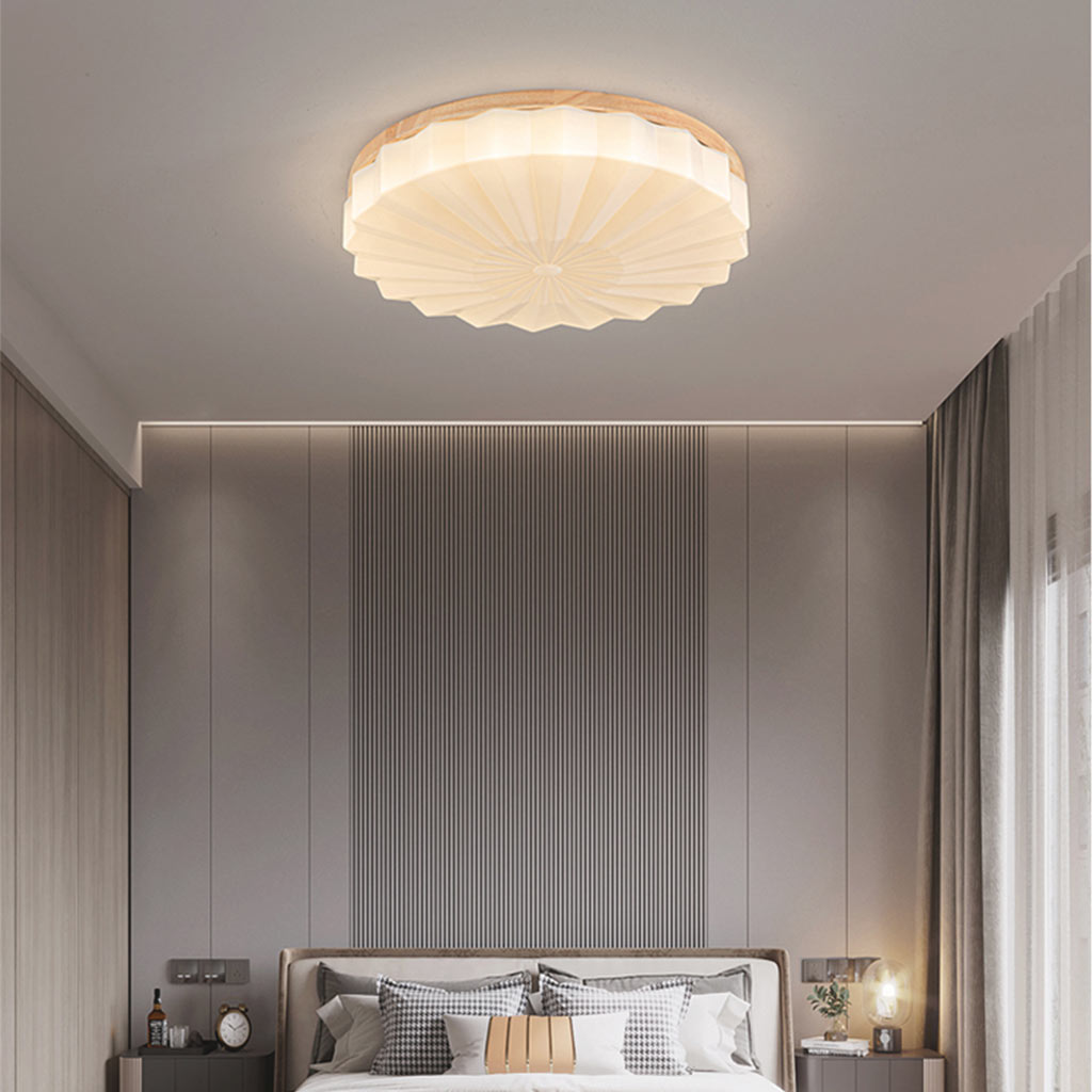 Ceiling Light Flush Mount Elegant Round Sunflower for Bedroom, Wood & Acrylic