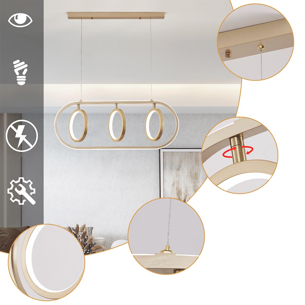 Chandelier Hanging Pendant Light Unique Elegant Wrought Iron, 3 Ring