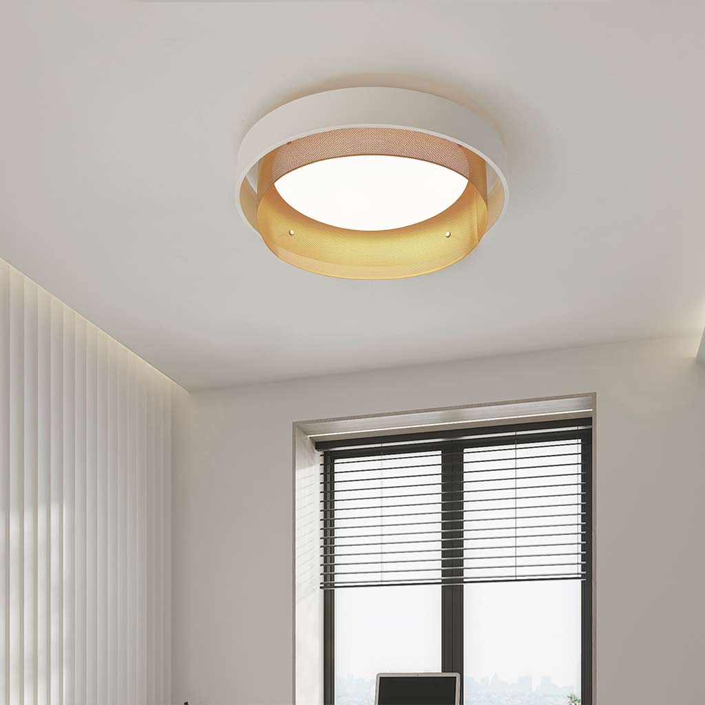 Ceiling Light Elegant Wrought Iron Round Flush Mount, White & Gold