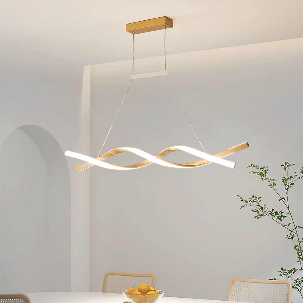 Linear Chandelier Ceiling Light LED Exquisite Curved Wavy Helix, Aluminum