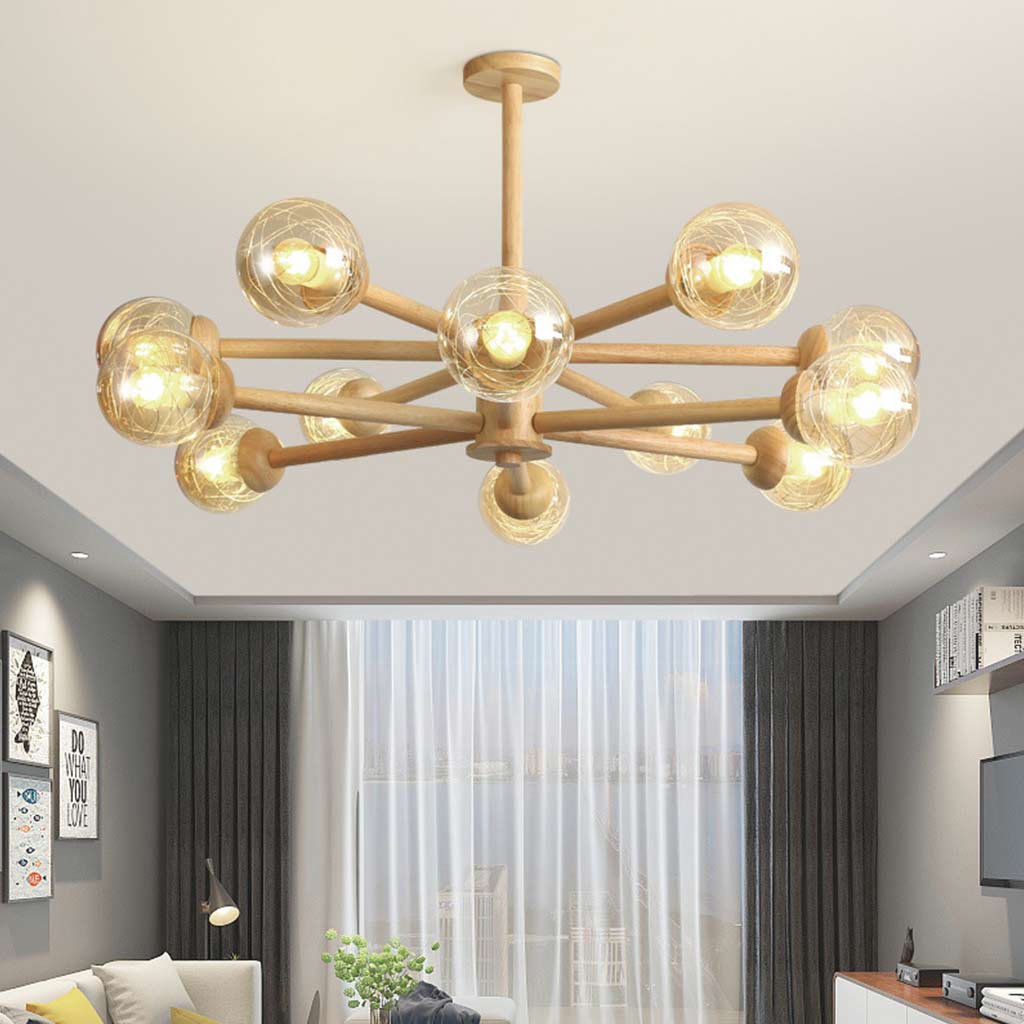 Ceiling Light Chandelier Exquisite Log Wood Semi Flush Mount Atomic