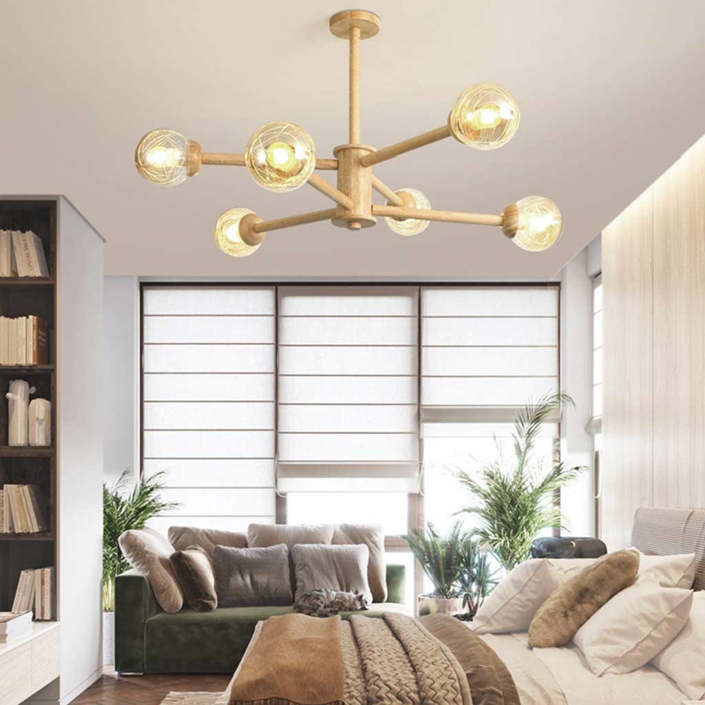 Ceiling Light Chandelier Exquisite Log Wood Semi Flush Mount Atomic