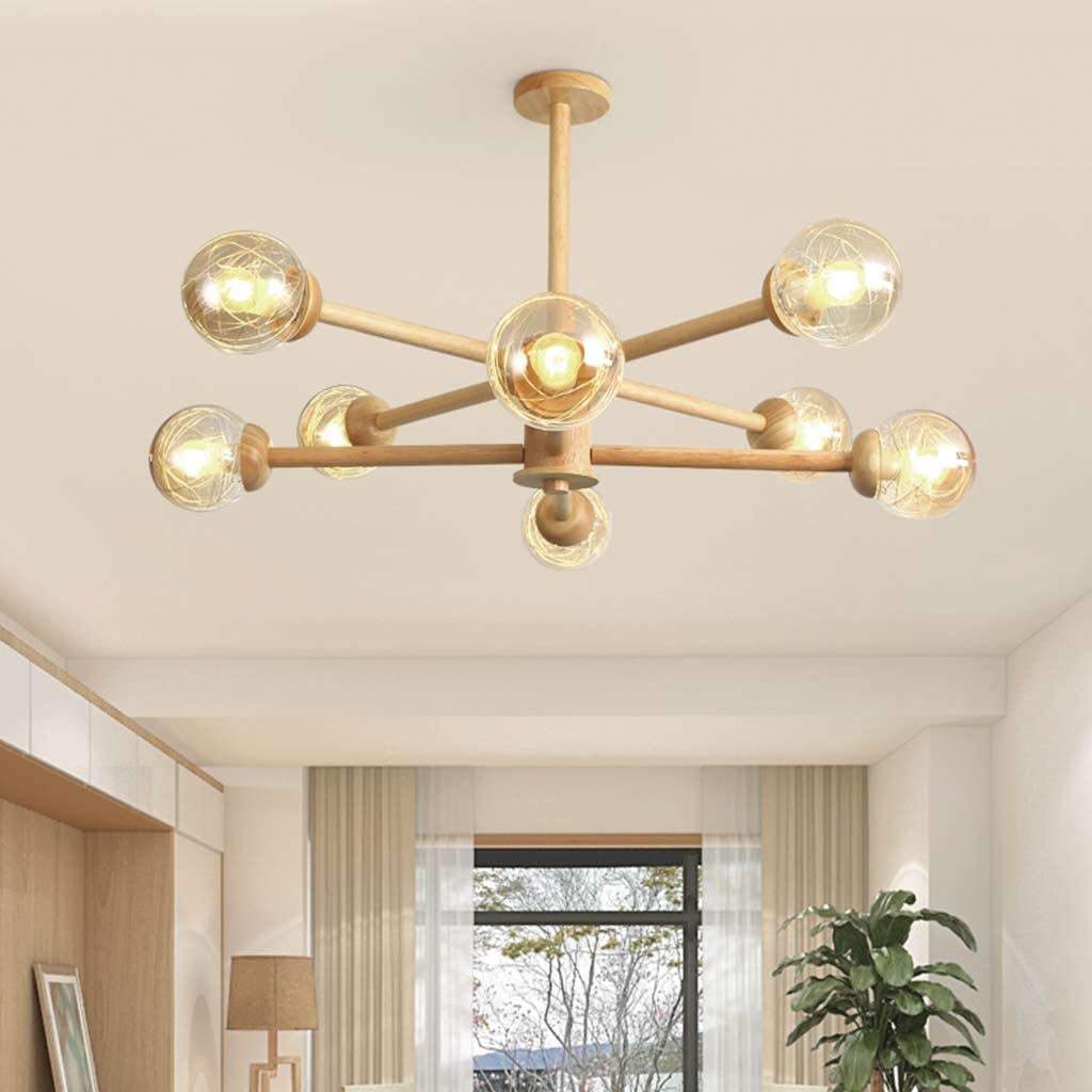 Ceiling Light Chandelier Exquisite Log Wood Semi Flush Mount Atomic