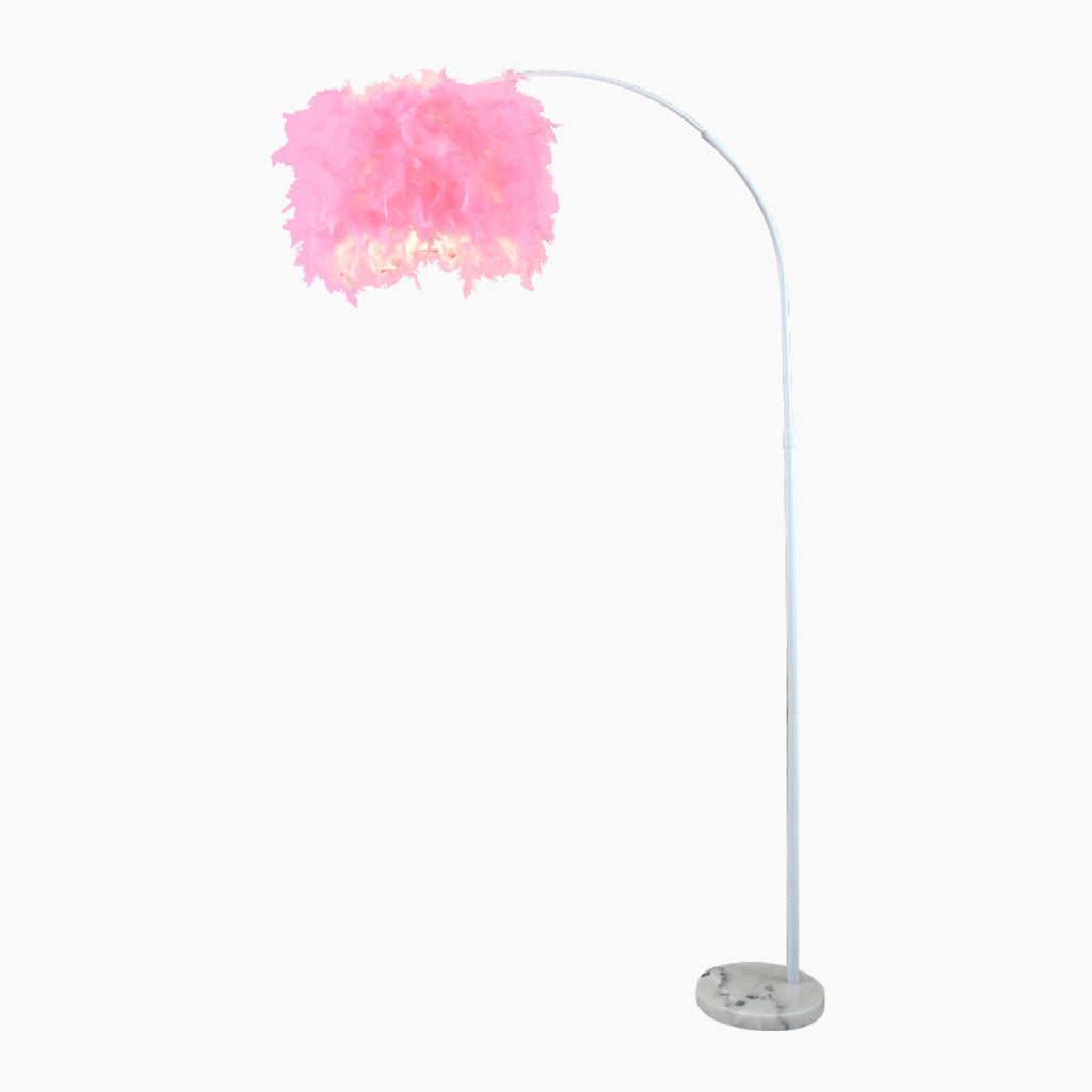 Feather Floor Lamp Fluffy Fairy Arched Fishing Pole, White/Pink