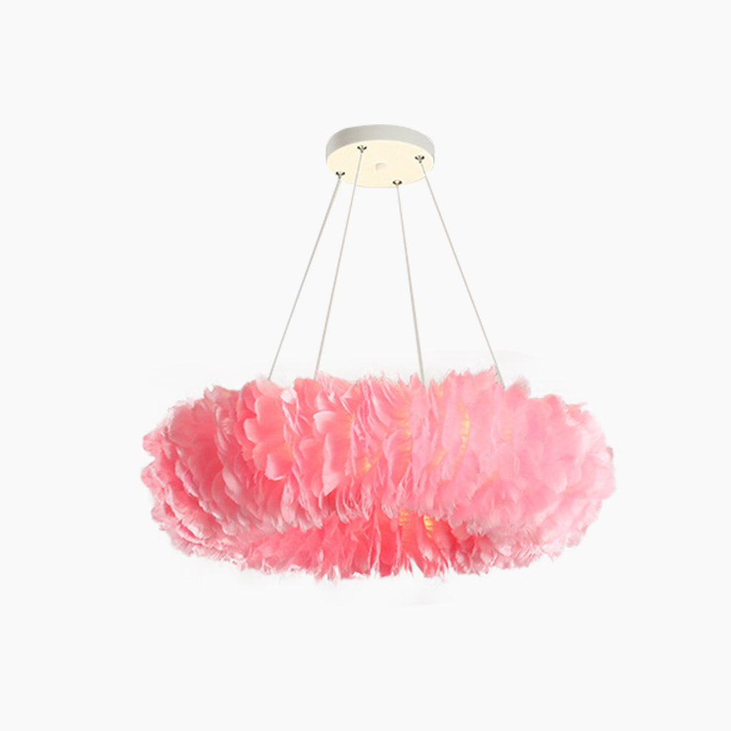 Feather Pendant Ceiling Light Unique Ring Fluffy, Pink / White