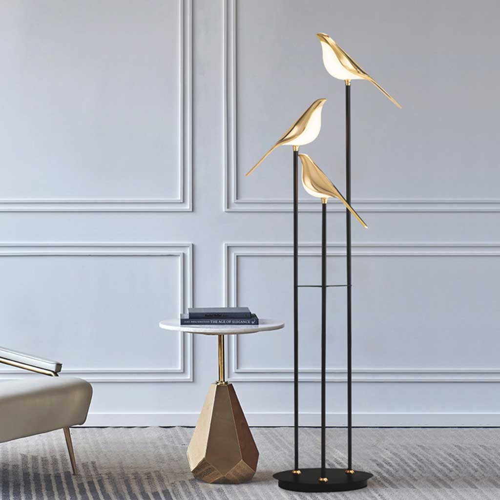 Floor Lamp Nordic Unique Acrylic Bird with Black & Gold Finish