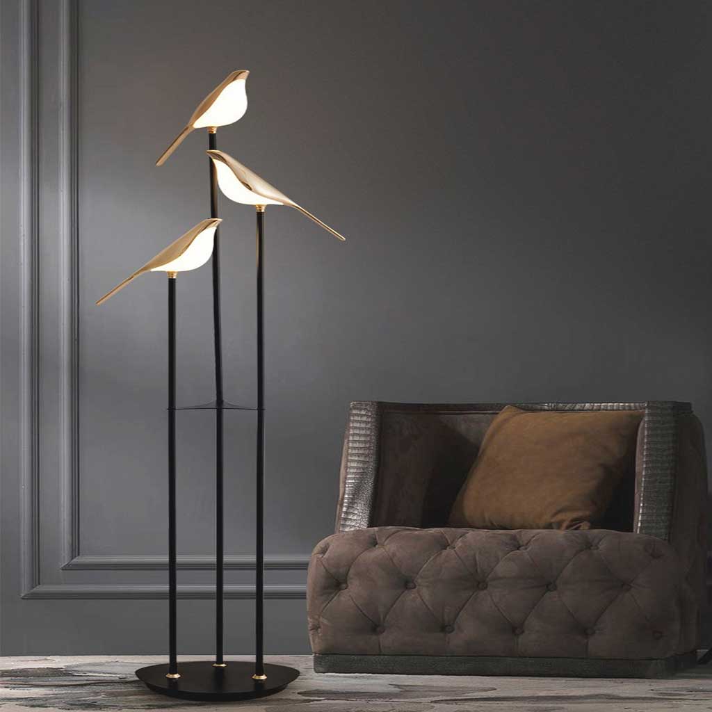 Floor Lamp Nordic Unique Acrylic Bird with Black & Gold Finish