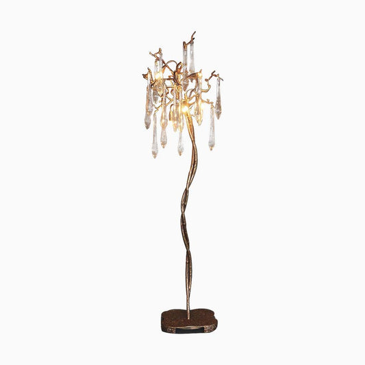 Floor Lamp Luxury Crystal Droplet Brass Branch, Gold