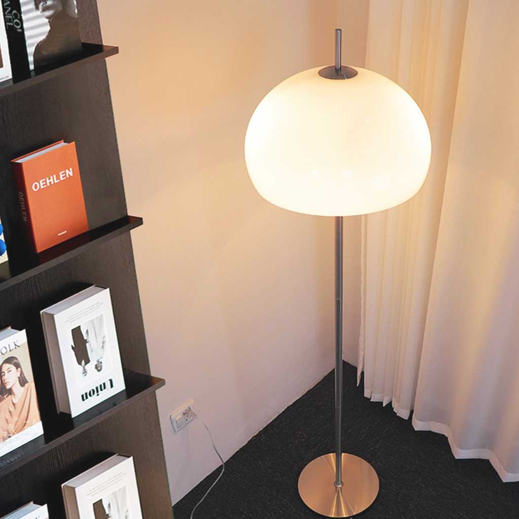 Floor Lamp Retro Bauhaus Mushroom Dome Glass, White / Orange