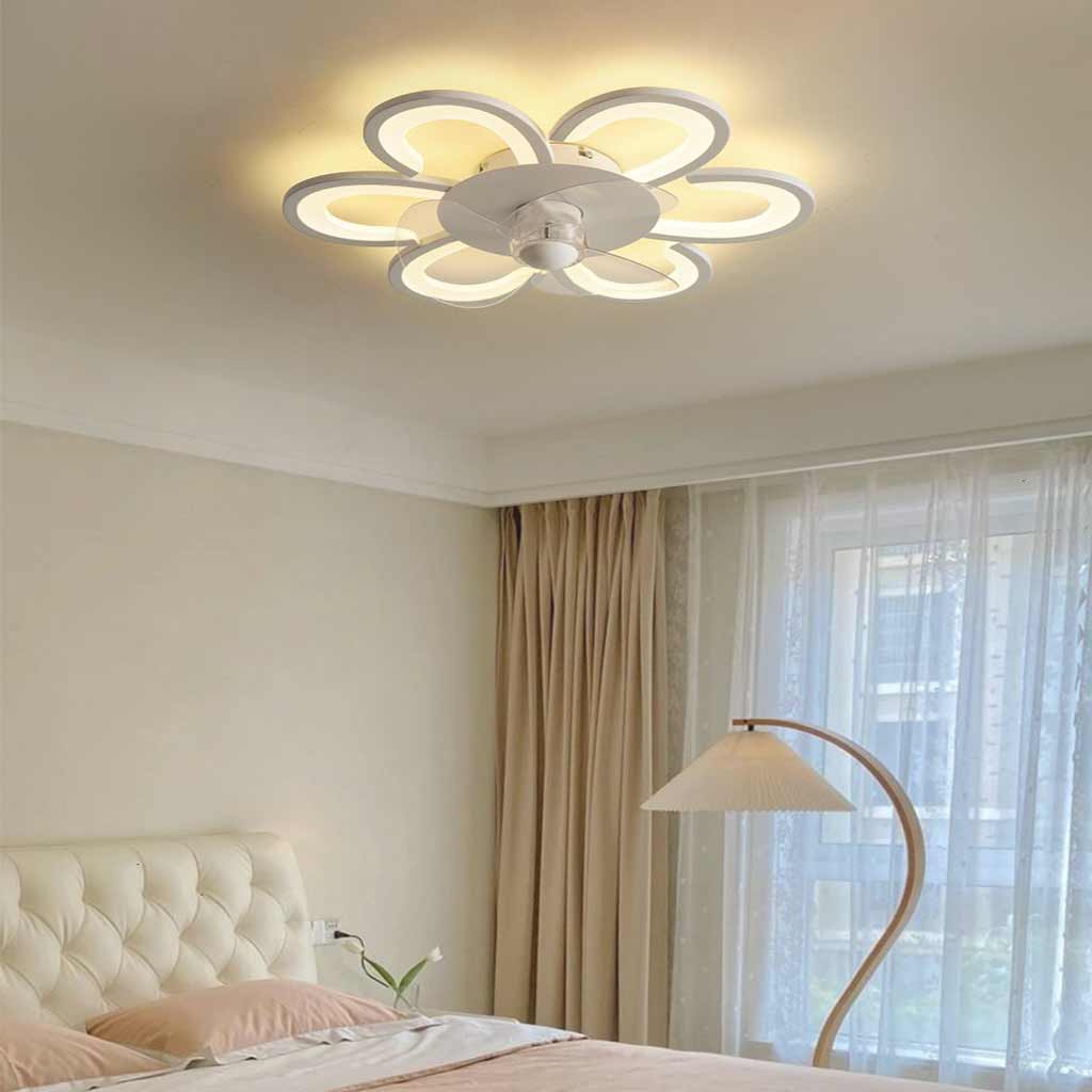 Flush Mount Ceiling Fan with LED Light, Flower/White