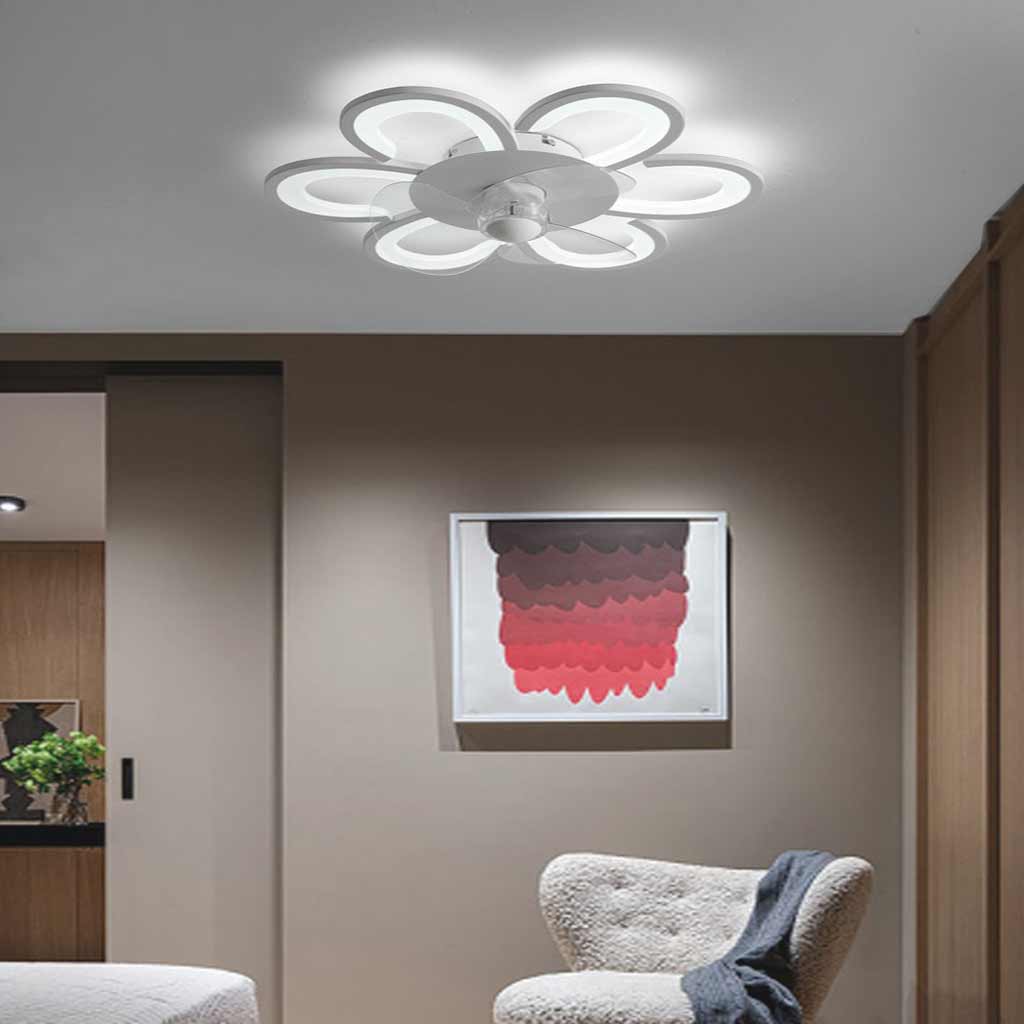 Flush Mount Ceiling Fan with LED Light, Flower/White