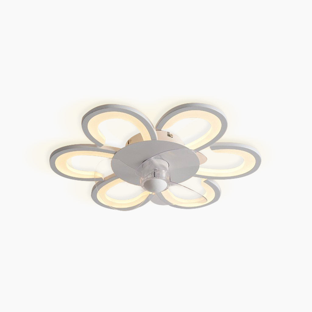 Flush Mount Ceiling Fan with LED Light, Flower/White