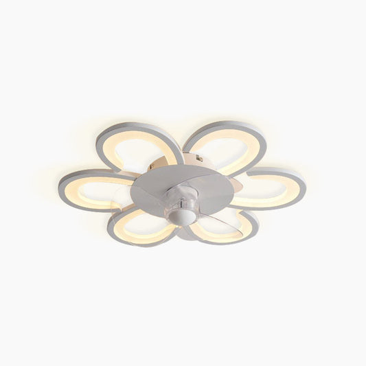 Flush Mount Ceiling Fan with LED Light, Flower/White