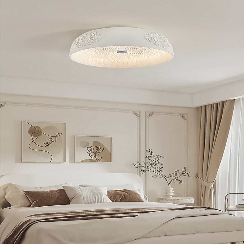 Flush Mount Ceiling Light French Cream Bowl Dimmable LED, White