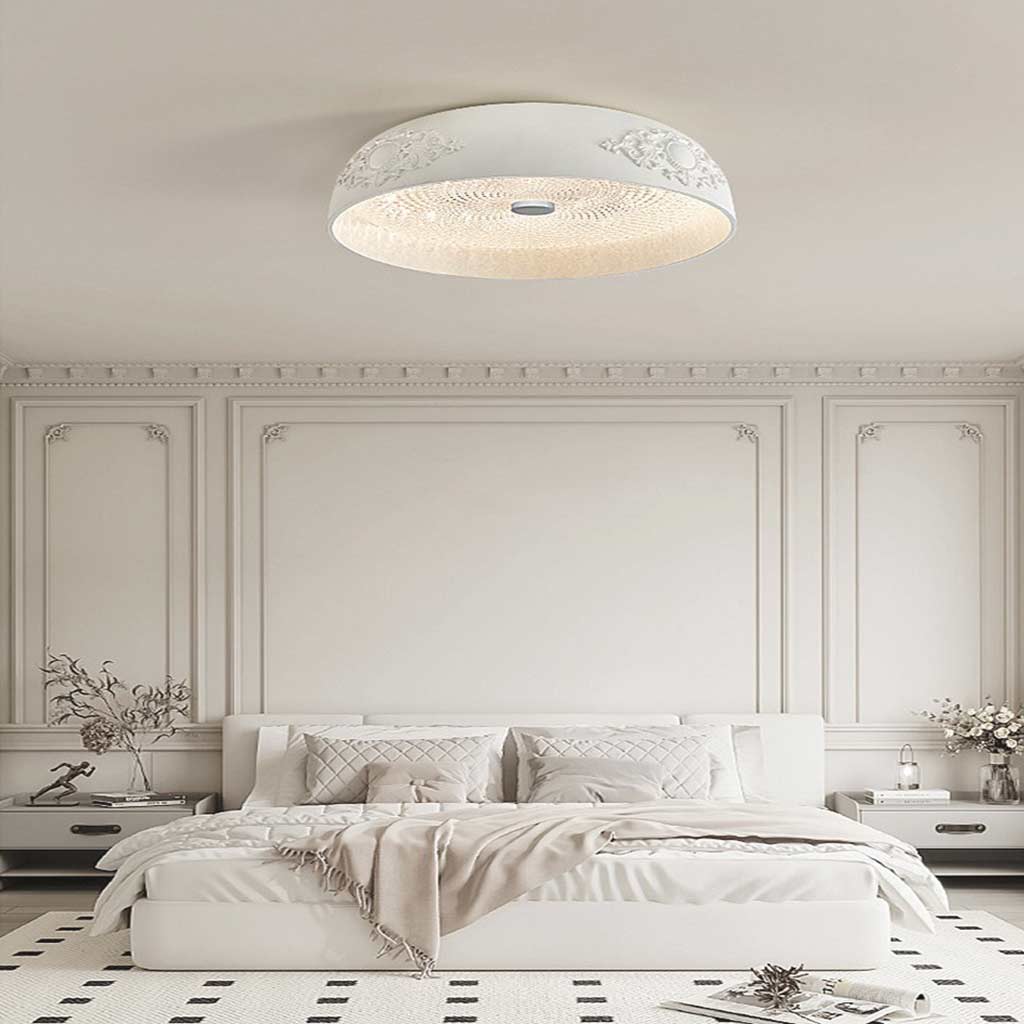 Flush Mount Ceiling Light French Cream Bowl Dimmable LED, White