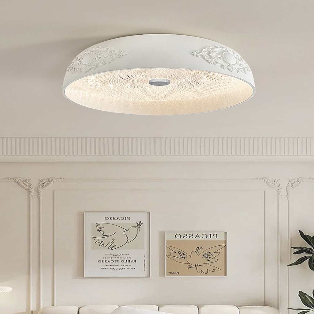 Flush Mount Ceiling Light French Cream Bowl Dimmable LED, White