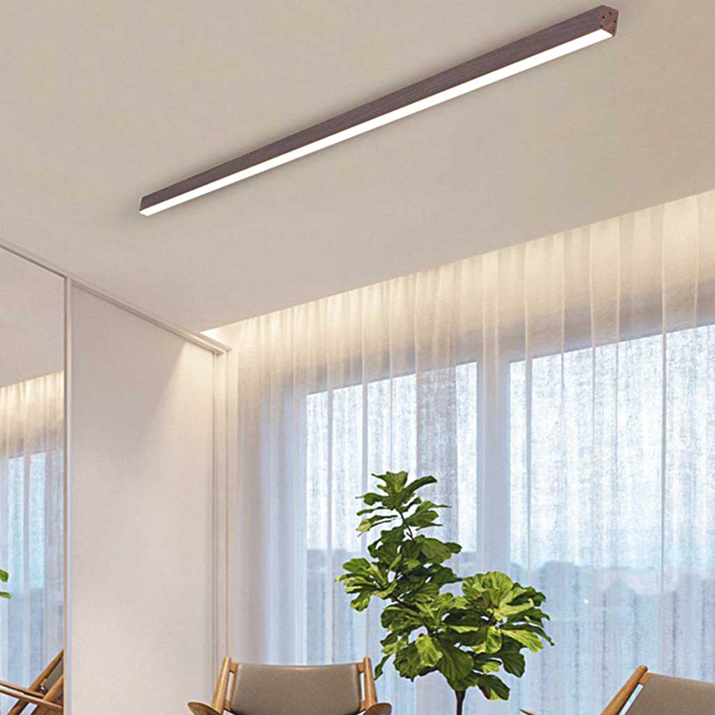 Flush Mount Ceiling Light  Minimalist Linear Dimmable LED, Log/Walnut Color