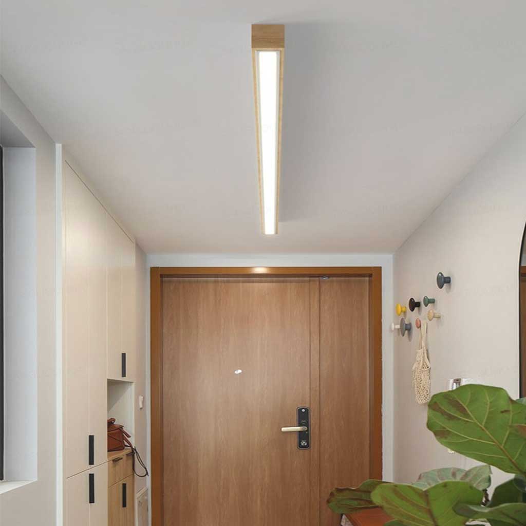 Flush Mount Ceiling Light Long Wooden Linear LED