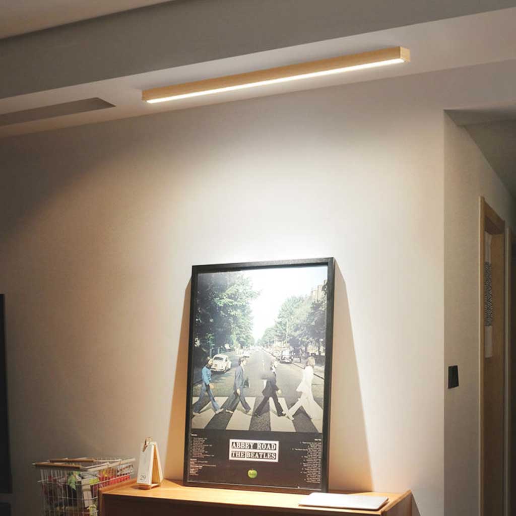 Flush Mount Ceiling Light Long Wooden Linear LED