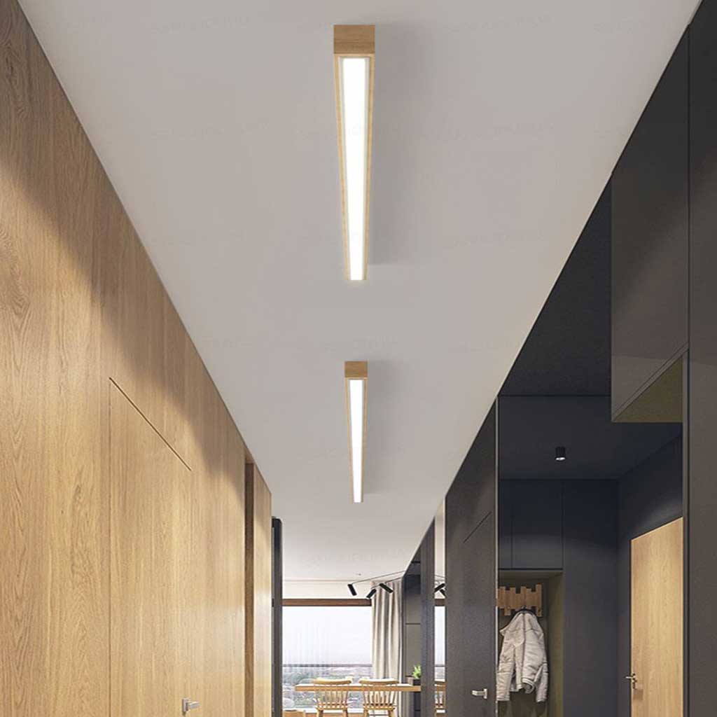 Flush Mount Ceiling Light Long Wooden Linear LED