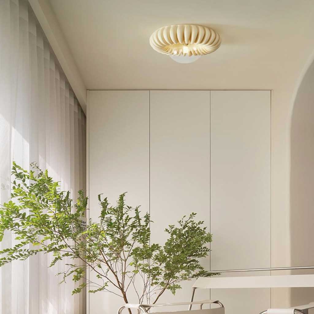 Flush Mount Ceiling Light French Cream Pumpkin Round